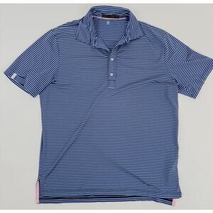 Ralph Lauren RLX Polo Shirt Mens XL Blue Black Striped Golf Performance